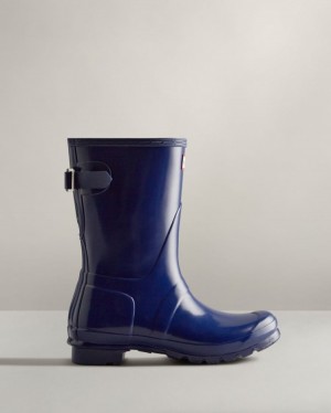 Botas De Lluvia Ajustables Hunter Short Back Adjustable Gloss Rain Mujer Azules Uruguay | U2B-1465