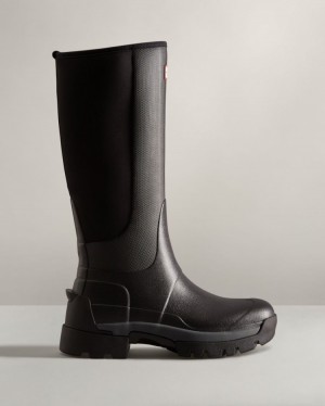 Botas de Agua Altas Hunter Balmoral Field Hybrid Tall Rain Mujer Negras Uruguay | C1K-1234