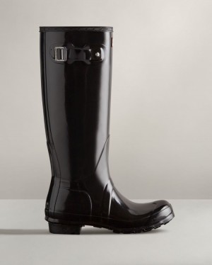 Botas de Agua Altas Hunter Original Tall Gloss Rain Mujer Negras Uruguay | B0A-4571