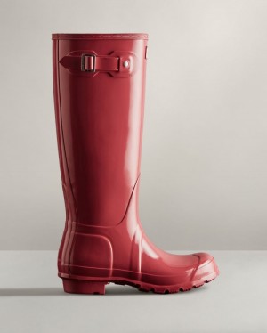 Botas de Agua Altas Hunter Original Tall Gloss Rain Mujer Rosas Uruguay | U4C-6408