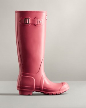 Botas de Agua Altas Hunter Original Tall Gloss Rain Mujer Rosas Uruguay | E4C-6626