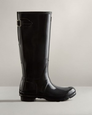 Botas de Agua Altas Hunter Tall Back Adjustable Gloss Rain Mujer Negras Uruguay | J8H-3936