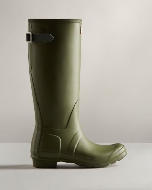 Botas de Agua Altas Hunter Tall Back Adjustable Rain Mujer Verde Oliva Verde Uruguay | Y9G-1547