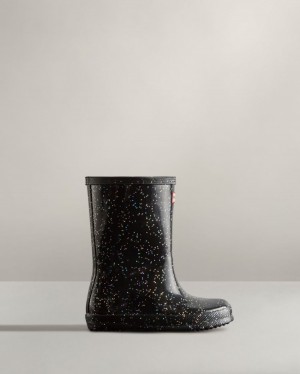 Botas de Agua Bajas Hunter First Classic Giant Glitter Rain Niños Negras Uruguay | B9S-8283