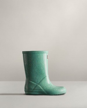 Botas de Agua Bajas Hunter First Classic Giant Glitter Rain Niños Verde Menta Uruguay | N8A-8252