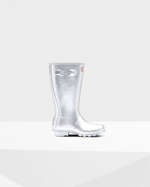 Botas de Agua Bajas Hunter Metallic Rain Niños Plateadas Uruguay | I5T-3878