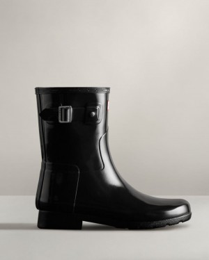 Botas de Agua Bajas Hunter Refined Slim Fit Short Gloss Rain Mujer Negras Uruguay | H4S-2807