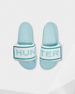 Chanclas Hunter Terry Towelling Logo Adjustable Slides Mujer Verde Menta Azules Uruguay | G1W-8945