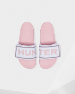 Chanclas Hunter Terry Towelling Logo Adjustable Slides Mujer Azules Rosas Uruguay | S1B-2816