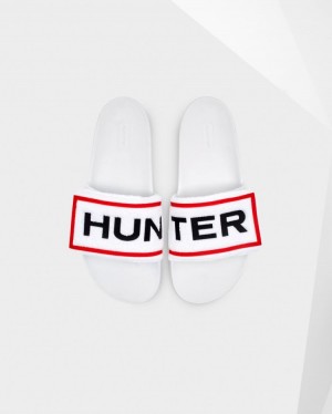 Chanclas Hunter Terry Towelling Logo Adjustable Slides Mujer Blancas Uruguay | A9V-1142