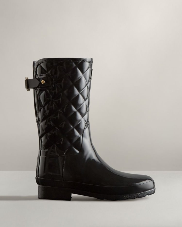 Botas De Lluvia Ajustables Hunter Refined Slim Fit Adjustable Quilted Short Rain Mujer Negras Uruguay | L6O-5614