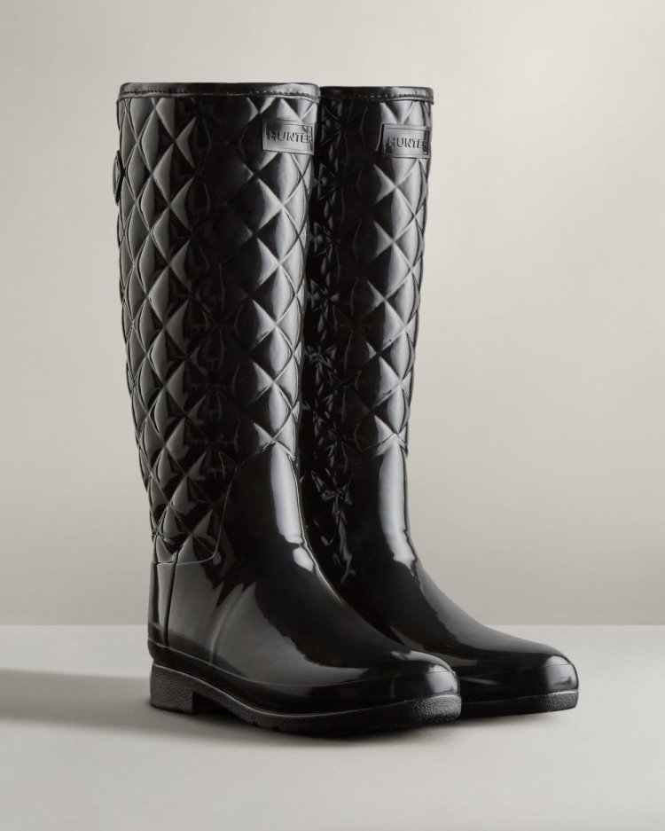 Botas De Lluvia Ajustables Hunter Refined Slim Fit Adjustable Quilted Tall Rain Mujer Negras Uruguay | T2Q-4152