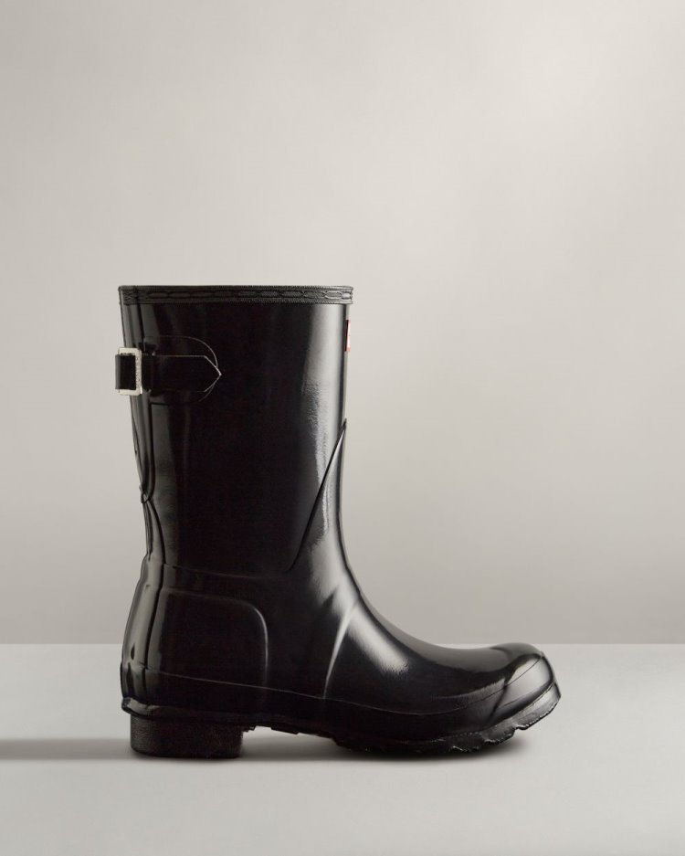 Botas De Lluvia Ajustables Hunter Short Back Adjustable Gloss Rain Mujer Negras Uruguay | U3Q-7165