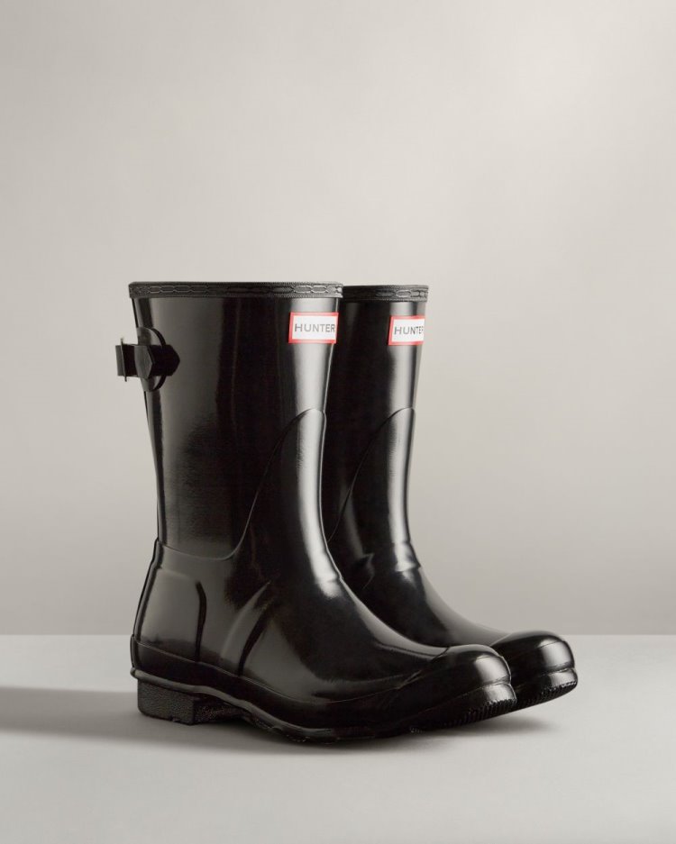 Botas De Lluvia Ajustables Hunter Short Back Adjustable Gloss Rain Mujer Negras Uruguay | U3Q-7165