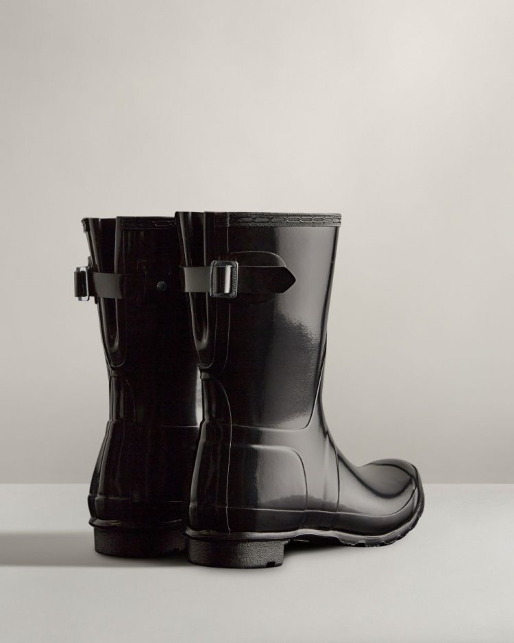 Botas De Lluvia Ajustables Hunter Short Back Adjustable Gloss Rain Mujer Negras Uruguay | U3Q-7165