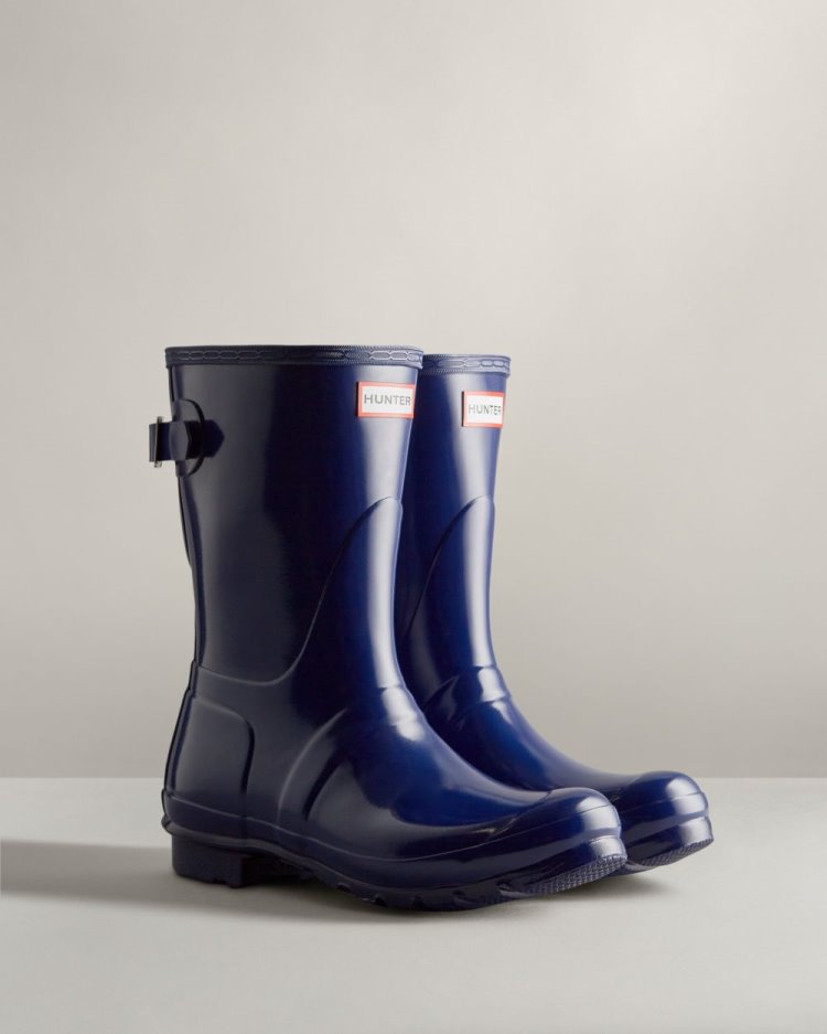 Botas De Lluvia Ajustables Hunter Short Back Adjustable Gloss Rain Mujer Azules Uruguay | U2B-1465