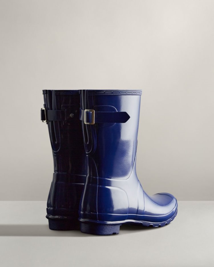 Botas De Lluvia Ajustables Hunter Short Back Adjustable Gloss Rain Mujer Azules Uruguay | U2B-1465