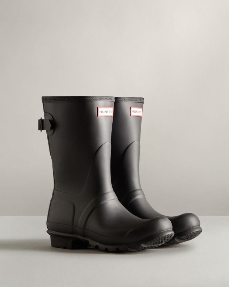 Botas De Lluvia Ajustables Hunter Short Back Adjustable Rain Mujer Negras Uruguay | N0F-3846