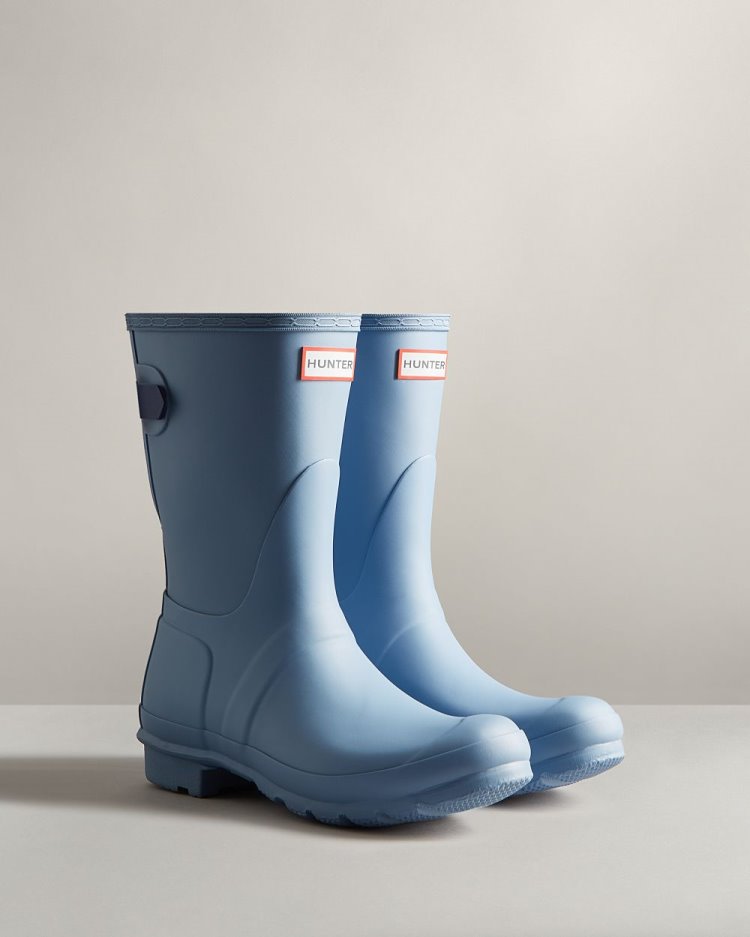 Botas De Lluvia Ajustables Hunter Short Back Adjustable Rain Mujer Azules Azules Uruguay | S4L-6416