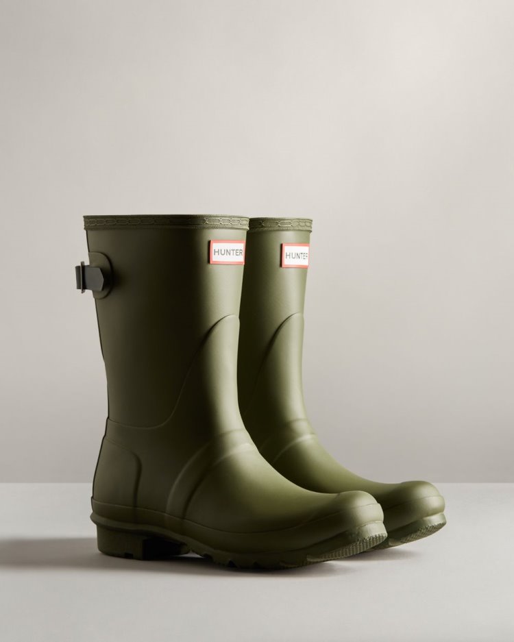 Botas De Lluvia Ajustables Hunter Short Back Adjustable Rain Mujer Verde Oliva Verde Uruguay | J1Z-9963