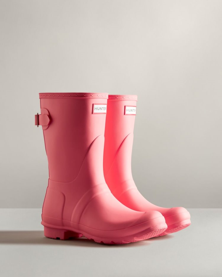 Botas De Lluvia Ajustables Hunter Short Back Adjustable Rain Mujer Rosas Uruguay | W6L-5199