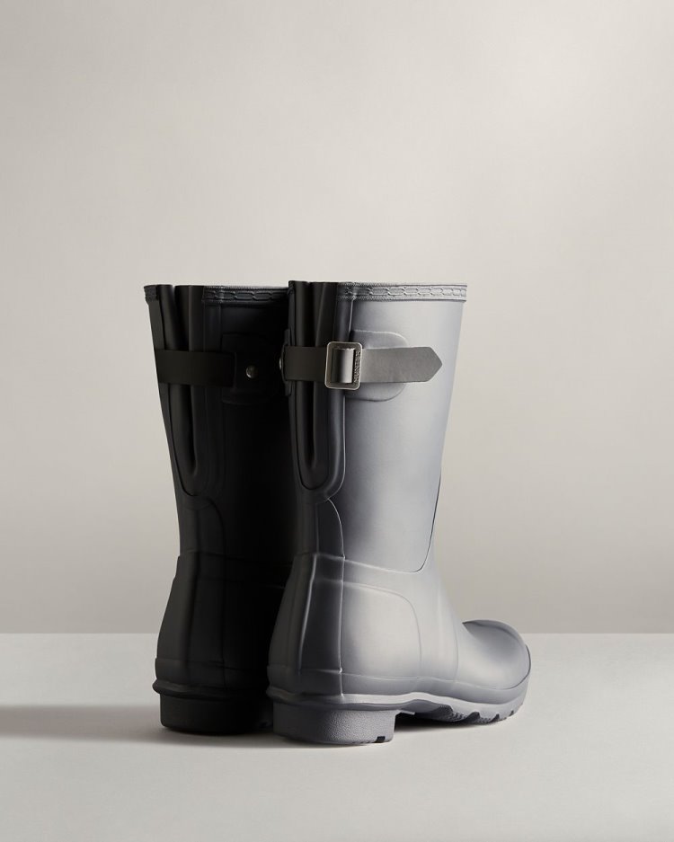 Botas De Lluvia Ajustables Hunter Short Back Adjustable Two-Tone Rain Mujer Negras Negras Uruguay | Z4P-9801