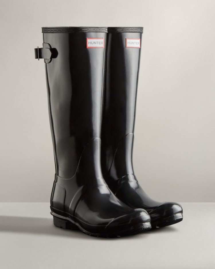 Botas De Lluvia Ajustables Hunter Tall Back Adjustable Gloss Rain Mujer Negras Uruguay | O9F-5639