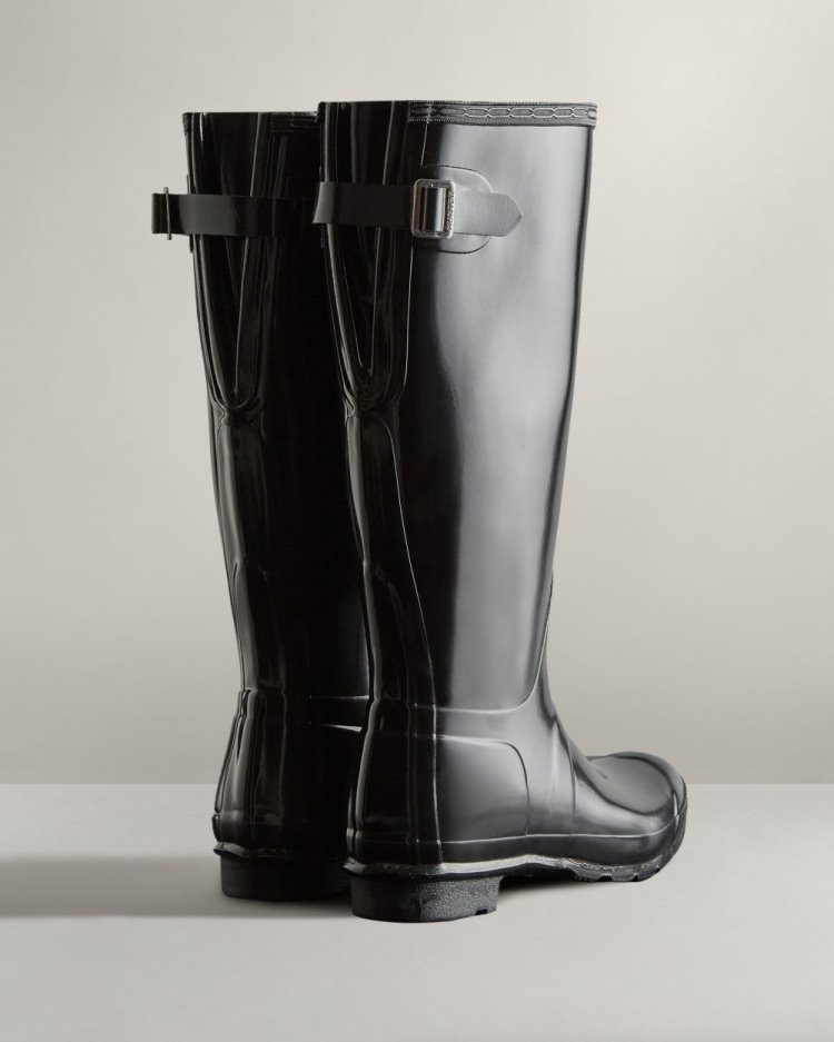 Botas De Lluvia Ajustables Hunter Tall Back Adjustable Gloss Rain Mujer Negras Uruguay | O9F-5639