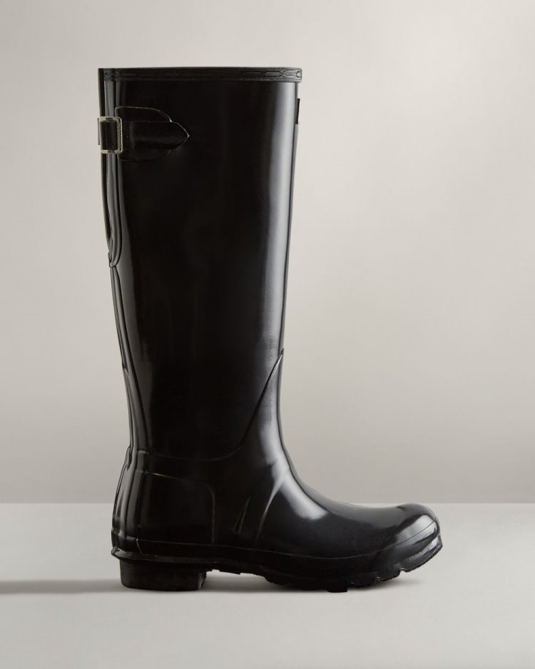 Botas De Lluvia Ajustables Hunter Tall Back Adjustable Gloss Rain Mujer Negras Uruguay | O9F-5639