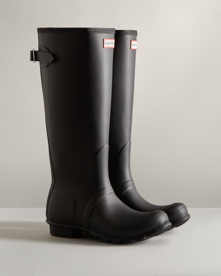 Botas De Lluvia Ajustables Hunter Tall Back Adjustable Rain Mujer Negras Uruguay | E8K-6955