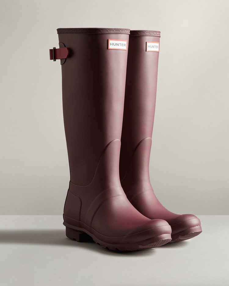 Botas De Lluvia Ajustables Hunter Tall Back Adjustable Rain Mujer Marrones Burdeos Uruguay | K6C-0603