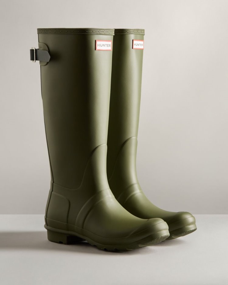 Botas De Lluvia Ajustables Hunter Tall Back Adjustable Rain Mujer Verde Oliva Verde Uruguay | X8J-5563