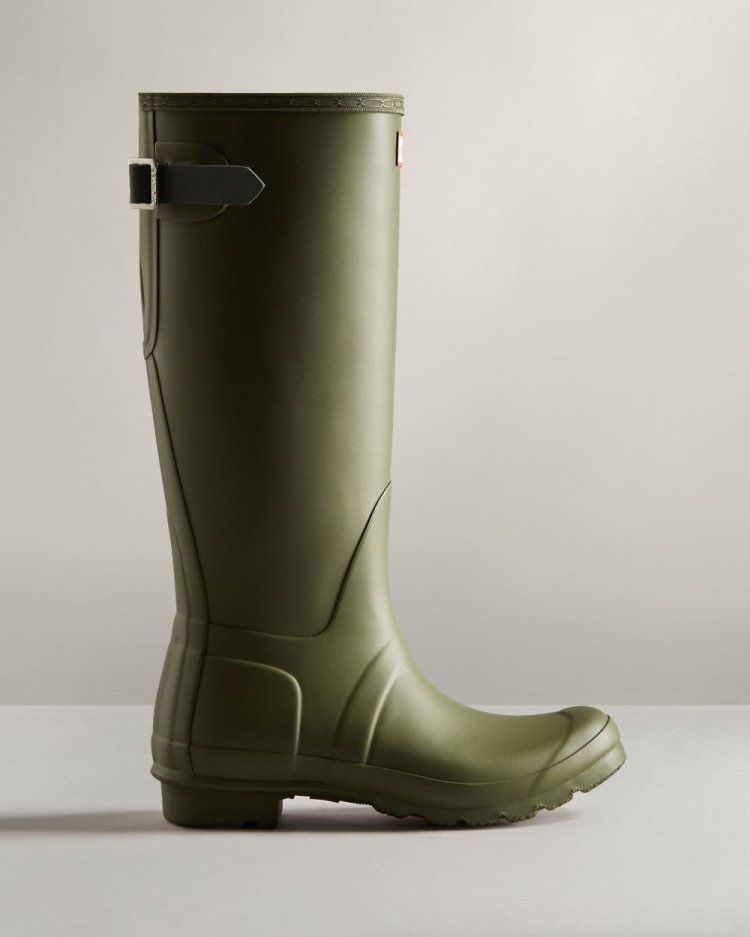 Botas De Lluvia Ajustables Hunter Tall Back Adjustable Rain Mujer Verde Oliva Verde Uruguay | X8J-5563