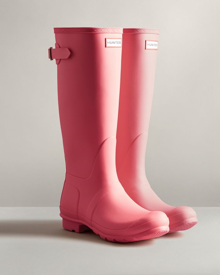 Botas De Lluvia Ajustables Hunter Tall Back Adjustable Rain Mujer Rosas Uruguay | O4Z-4521