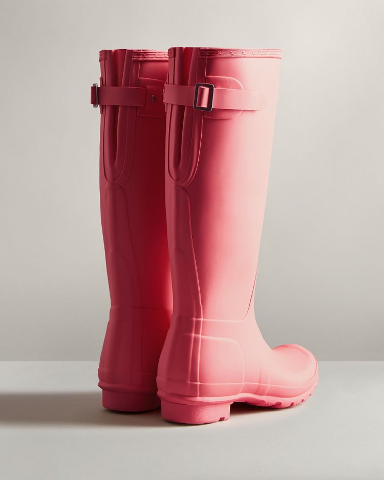 Botas De Lluvia Ajustables Hunter Tall Back Adjustable Rain Mujer Rosas Uruguay | O4Z-4521