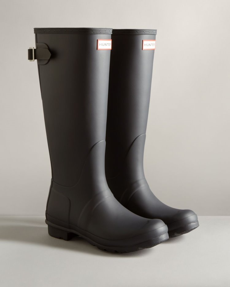 Botas De Lluvia Ajustables Hunter Tall Back Adjustable Two-Tone Rain Mujer Negras Negras Uruguay | C2C-6732