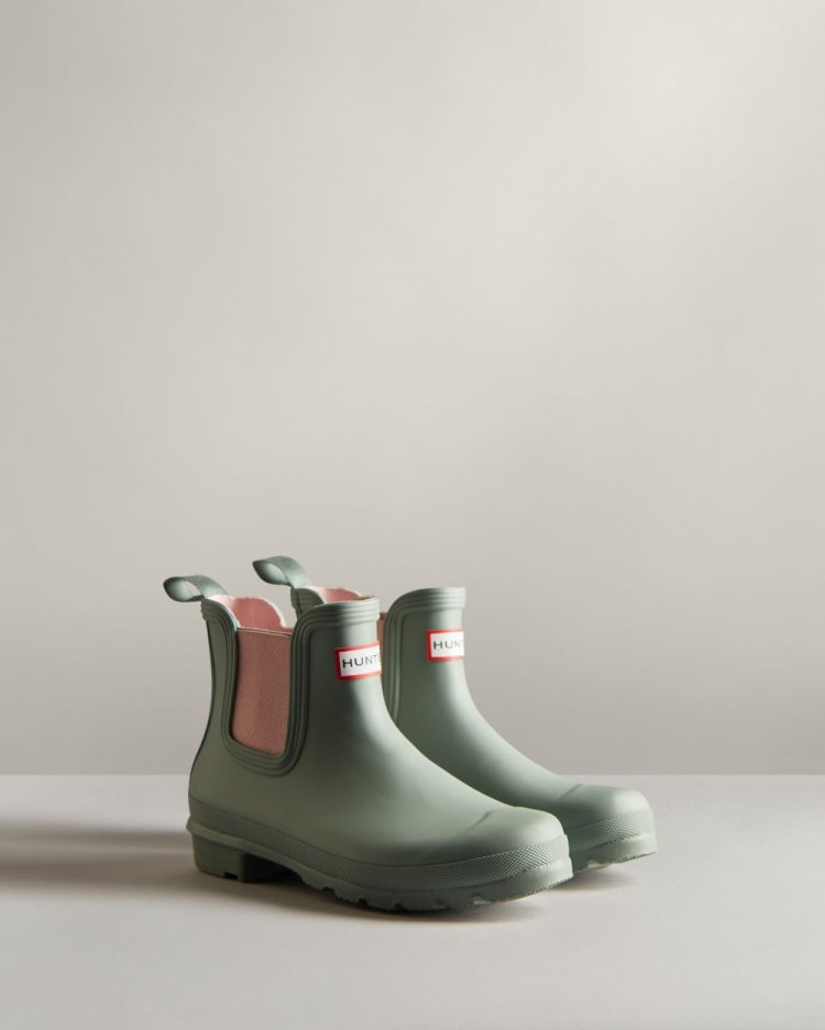 Botas Chelsea Hunter Original Chelsea Mujer Verde Rosas Uruguay | C7J-5776