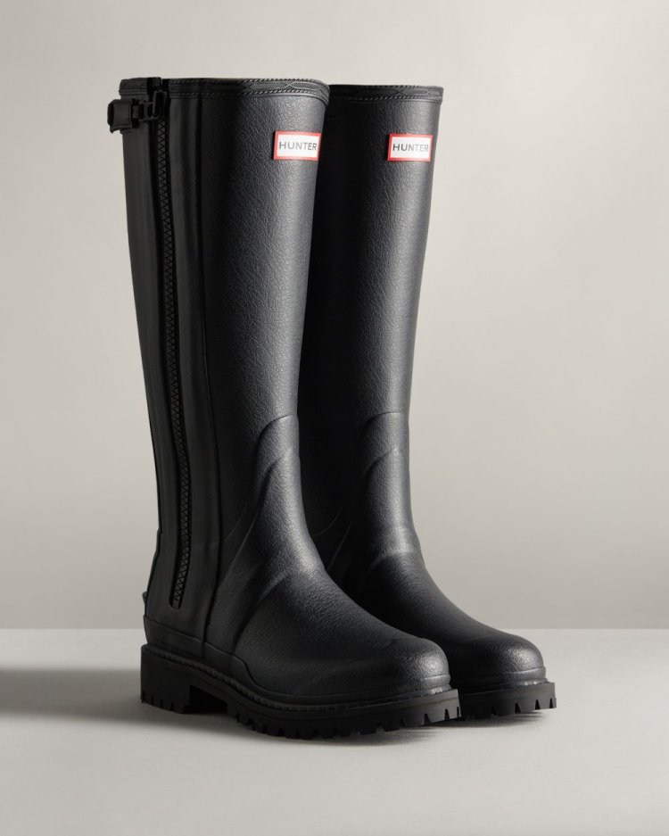 Botas de Agua Altas Hunter Balmoral Commando Rubber Zip Tall Rain Mujer Negras Uruguay | Y0J-2384