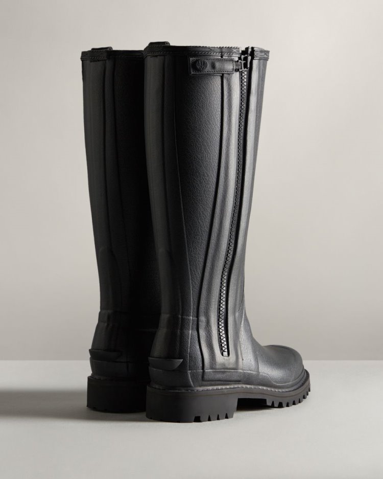 Botas de Agua Altas Hunter Balmoral Commando Rubber Zip Tall Rain Mujer Negras Uruguay | Y0J-2384