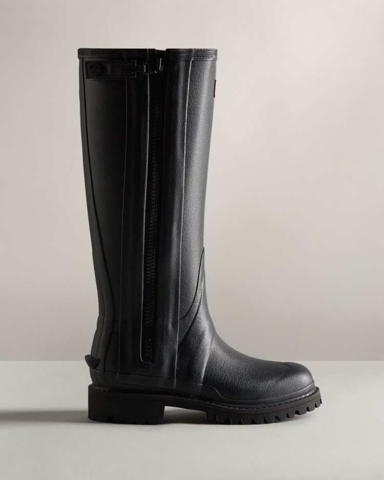 Botas de Agua Altas Hunter Balmoral Commando Rubber Zip Tall Rain Mujer Negras Uruguay | Y0J-2384