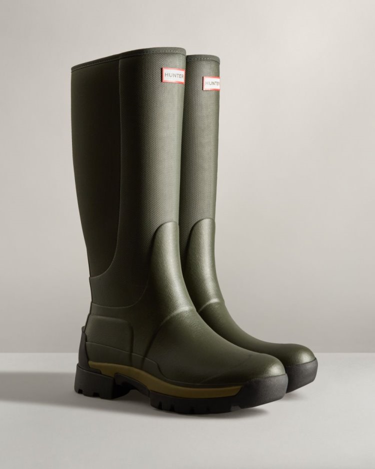 Botas de Agua Altas Hunter Balmoral Field Hybrid Tall Rain Hombre Verde Oliva Oscuro Uruguay | O1Z-6142