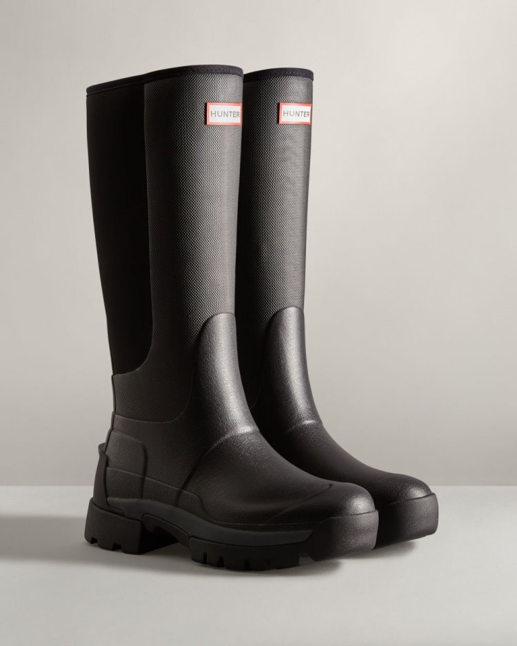 Botas de Agua Altas Hunter Balmoral Field Hybrid Tall Rain Mujer Negras Uruguay | C1K-1234