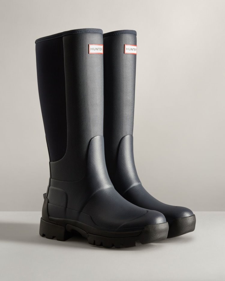 Botas de Agua Altas Hunter Balmoral Field Hybrid Tall Rain Mujer Azul Marino Uruguay | Z0Z-5594