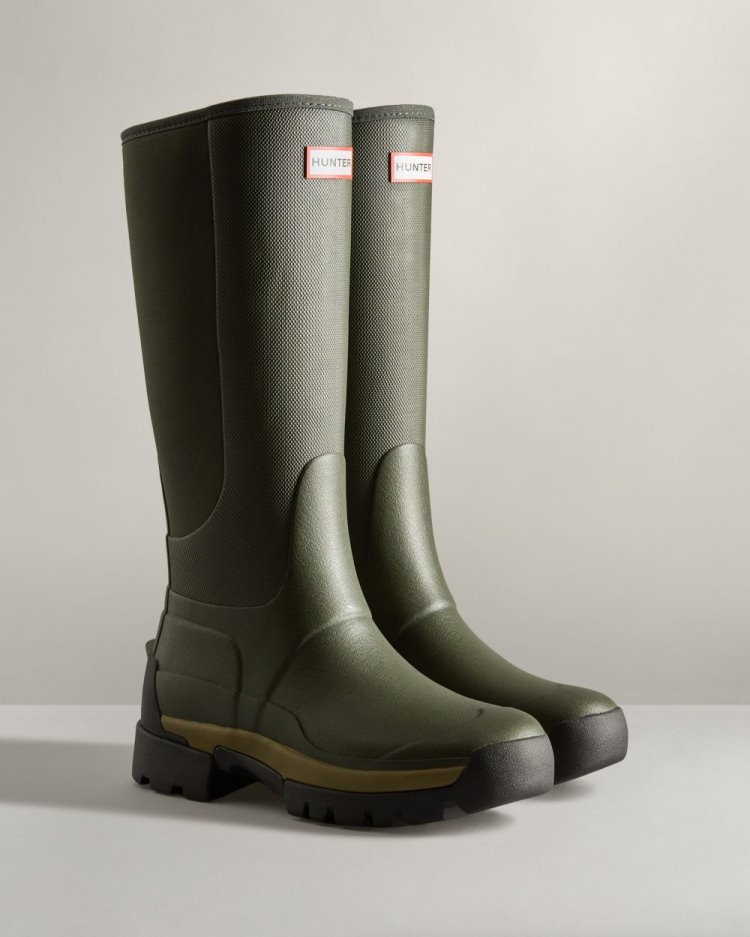 Botas de Agua Altas Hunter Balmoral Field Hybrid Tall Rain Mujer Verde Oliva Oscuro Uruguay | X0B-2803