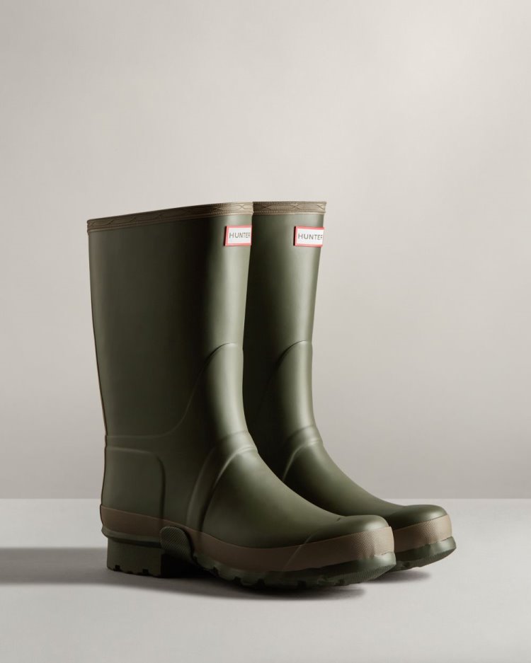 Botas de Agua Altas Hunter Gardener Rain Hombre Verde Oliva Oscuro Marrones Uruguay | G5M-3926