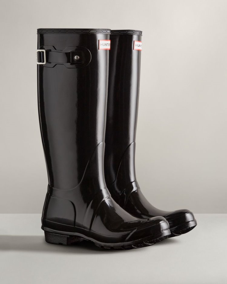 Botas de Agua Altas Hunter Original Tall Gloss Rain Mujer Negras Uruguay | B0A-4571