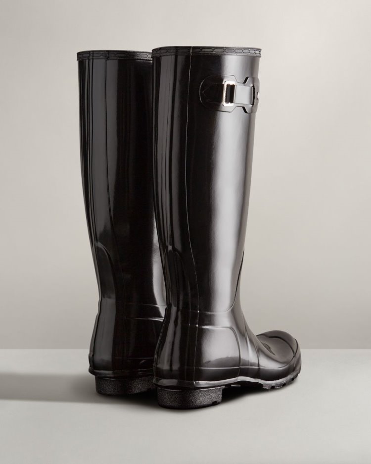 Botas de Agua Altas Hunter Original Tall Gloss Rain Mujer Negras Uruguay | B0A-4571