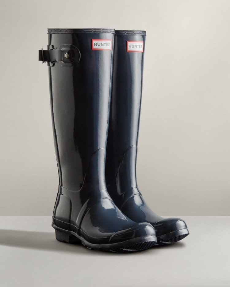 Botas de Agua Altas Hunter Original Tall Gloss Rain Mujer Azul Marino Uruguay | K0S-4685