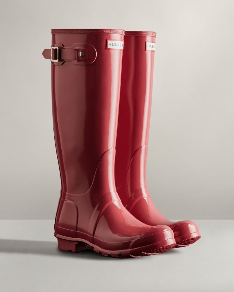 Botas de Agua Altas Hunter Original Tall Gloss Rain Mujer Rosas Uruguay | U4C-6408