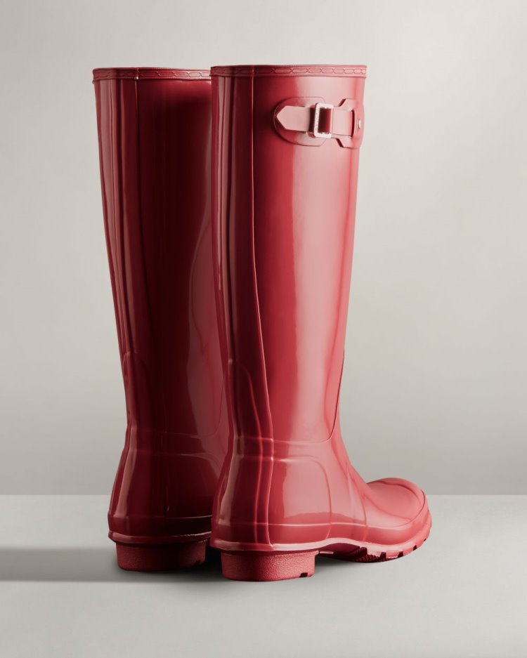 Botas de Agua Altas Hunter Original Tall Gloss Rain Mujer Rosas Uruguay | U4C-6408